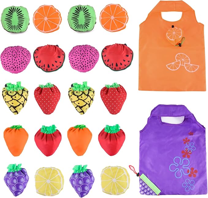 20Pack Reusable Shopping Bags Bulk Foldable Portable Reusable Grocery Bags | Lightweight Polyester Grocery Shopping Tote Bag,Reusable Grocery Bags Foldable Machine Washable Shopping Bags(Fruit)