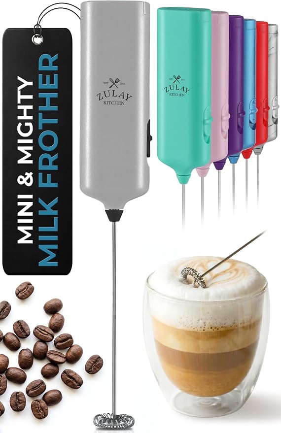 Mini & Mighty Milk Frother Wand – Powerful Handheld Coffee Frother, Battery Operated Drink Mixer – Compact Pocket Size – Detachable Whisk for Latte, Cappuccino, Matcha, Hot Chocolate