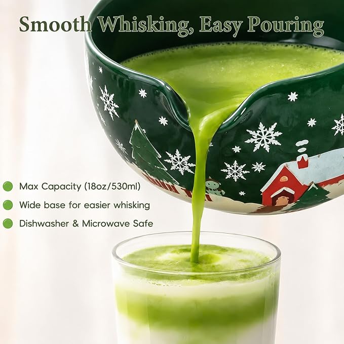 Matcha Whisk Set, Ceramic Matcha Set Includes Bowl & Holder, Bamboo Whisk (Chasen), Scoop, Spoon and Sifter, 6Pcs Matcha Kit Covers Everything Needed for Making Matcha