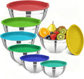 Stainless Steel Mixing Bowls with Color Lids, 7-Piece Set | Includes 7 bowls (0.7-4.5 QT) with colorful lids, stackable stainless steel mixing bowls for baking, serving and storage