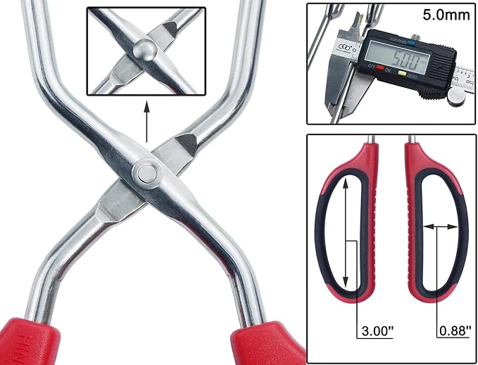 HINMAY 12" 16" Extra Long Stainless Steel Kitchen Scissor Tongs Set (Red) | Set of 2, Non-Slip Comfortable Red Grip, Scissor Design, Heat Resistant for Cooking Grilling and Serving