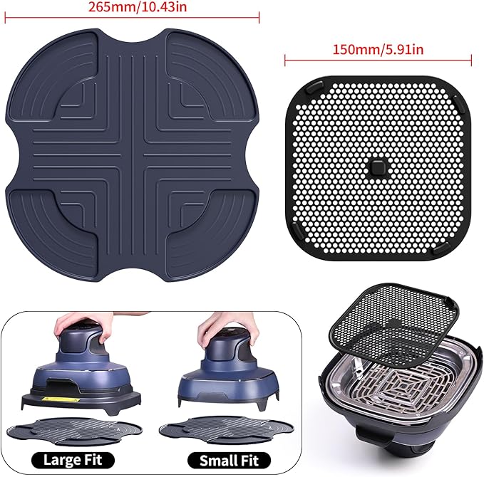 Silicone Mat for Ninja Crispi Air Fryer, Heat-Insulating Trivet for FN101 Containers – Kitchen Splatter Guard, Ninja crispi Accessories Oil Blocker, Keeps Countertop Clean (Dark Blue & Black)