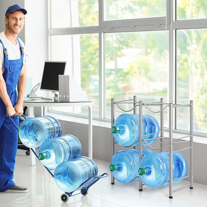 LIANTRAL 5 Gallon Water Bottle Holder, 3 Tiers Silver Double Row Water Rack | Heavy Duty Water Cooler Jug Rack with 6 Slots for Home Kitchen