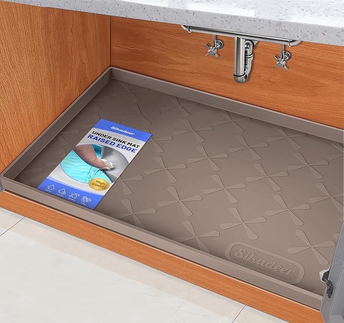 Waterproof Under Sink Mat 37" x 22" Silicone Mat Cabinet Protector | Heavy Duty Deep Drip Tray, Extra Thick Non Slip Liner for Kitchen & Bathroom, Pets, Organizer, Storage, Boots, Home Essential