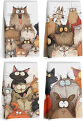 4 Pcs Cute Cat Kitchen Towels, Funny Cats Gifts Absorbent Hand Towels-02 | Cat Dish Cloths for Drying Dishes, Cats Waffle Dish Towels for Kitchen Home Bathroom Decor, Cat Lover Gifts for Women Mom