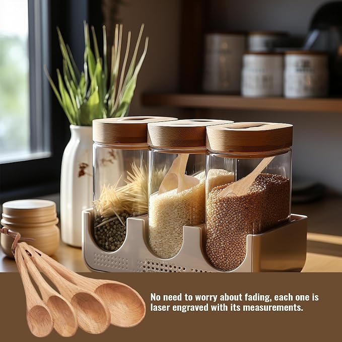 Wooden Measuring Cups and Spoons Set - Eco-Friendly Solid Acacia Wood, Laser Engraved Measurements, Perfect for Baking & Cooking - Ideal for Bakers (8-Pc Beechwood Cup & Spoon Set)