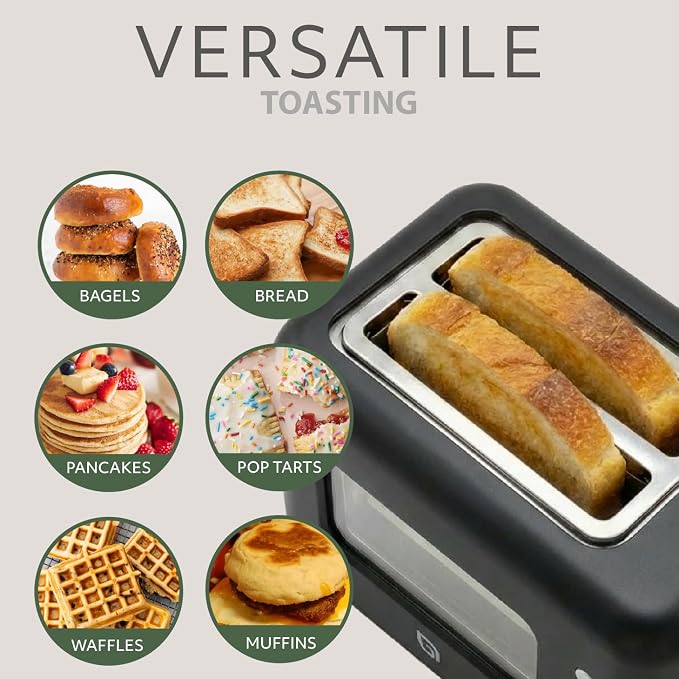 WILLOW Eco Series 2 Slice Toaster with Clear-View Window, 6 Shade Settings, 900W Retro Toaster with Extra Wide Slots + Bagel, Cancel, & Defrost Buttons, 2 Slice Toasters w Crumb Tray for Easy Cleanup
