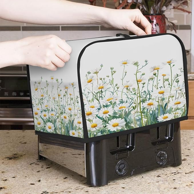 2 Slice Toaster Cover Watercolor Daisy Wildflower Toaster Covers Two Slice Wide Slot Waterproof and Dustproof Covers for Wide Slot Toasters and Small Appliances Kitchen Decor Gifts
