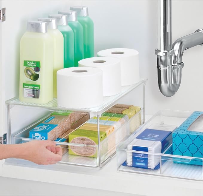 iDesign Stackable Bathroom Shelf Riser, Clear | For Bathroom, Shower, Laundry room