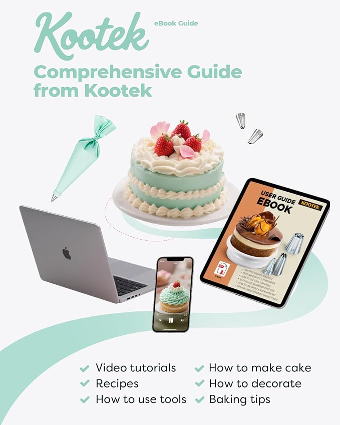 Kootek 158 Cake Decorating Kit Baking Supplies Tools for Beginners & Pros | Cake Stand Turntable, Icing Piping Tips, Disposable Reusable Pastry Bag, Spatulas, Video Tutorial, Pattern Chart