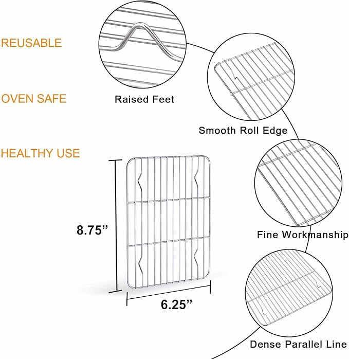 TeamFar Toaster Oven Tray and Rack Set, 9.3" x 7" x 1" Toaster Oven Pan | Stainless Steel Toaster Oven Pan Broiler Pan with Wire Rack for Cooking, Non Toxic & Healthy, Easy Clean & Dishwasher Safe