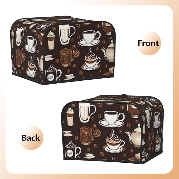 Toaster Cover 4 Slice with Coffee Pattern Dustproof Bread Maker Cover Fingerprint Bakeware Protection Wide Slot Toaster Bag Reusable Kitchen Small Appliance Cover