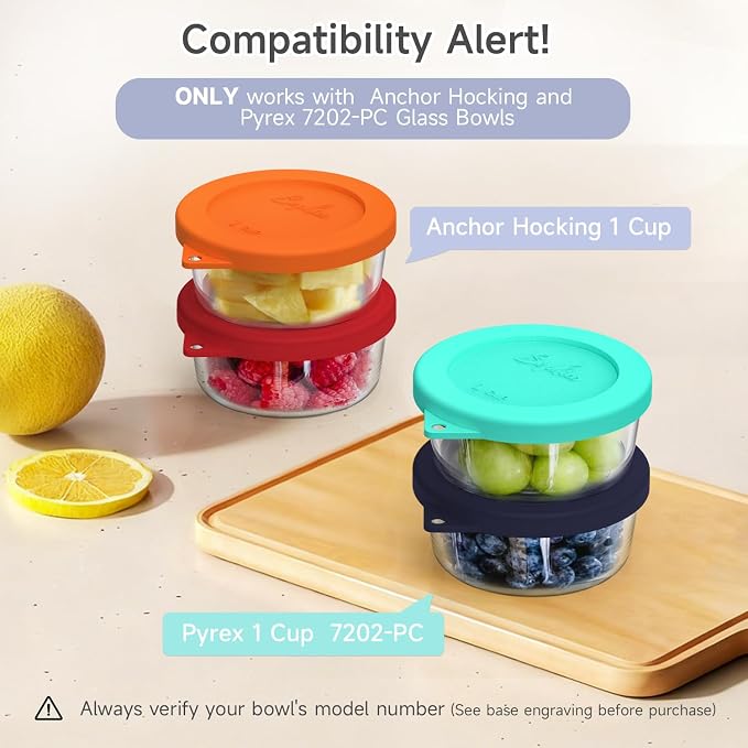 SOPHICO 1 Cup Round Silicone Replacement for Pyrex & Anchor Hocking 7202-PC | Food Grade Silicone, Leakproof、Airtight Lids, Dishwasher Microwave Safe