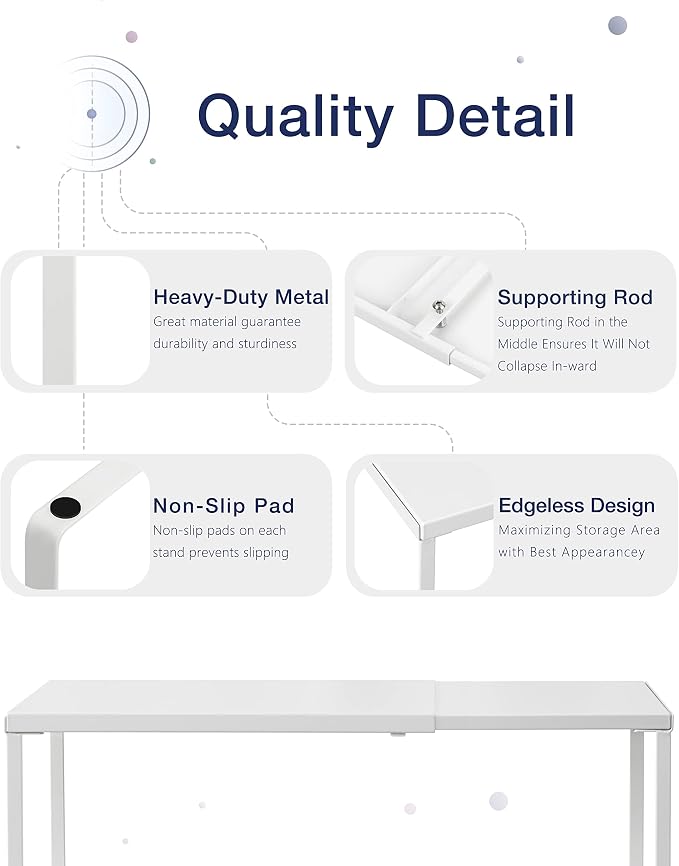 Nxconsu Expandable Cabinet Shelf, Shelf Riser for Cabinets, 10" White | Edgeless Metal Cabinet Riser Holds 50 lb and Expands 14.6 to 24.6 in for Under Sink Kitchen Pantry Cupboard Shelf