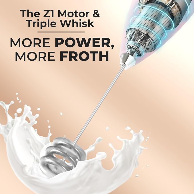 Zulay Kitchen Powerful Milk Frother Wand With Duracell Batteries - Ultra Fast Handheld Drink Mixer - Electric Whisk Foam Maker for Coffee, Lattes, Cappuccino & Matcha - Triple Whisk - Mint Candy