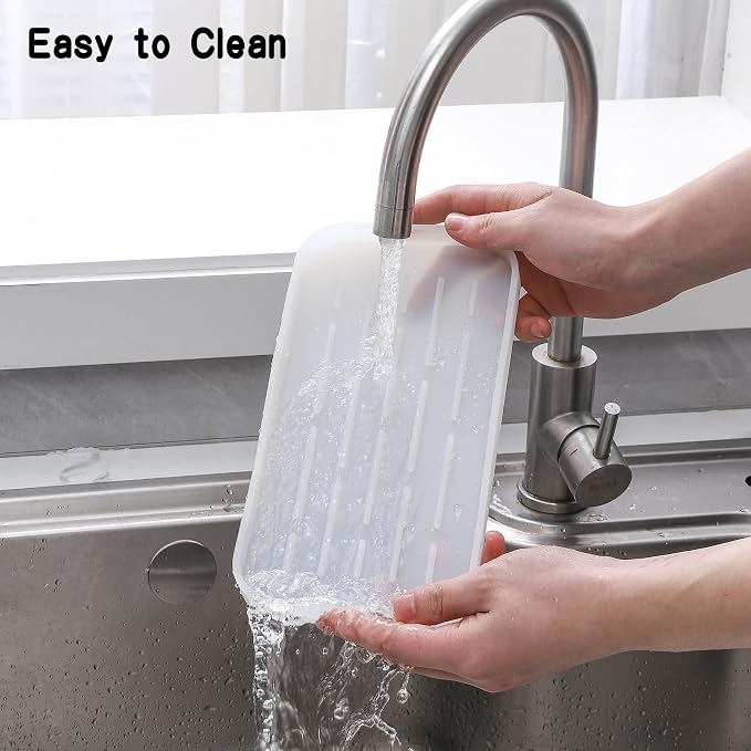 MicoYang Silicone Kitchen Sink Organizer Tray for Multiple Usage,Easy Clean Sponges Holder for Kitchen Bathroom Counter or Sink,Dish Soap Dispenser,Scrubber,Bottle,Cup Translucent 10”x 5.3”