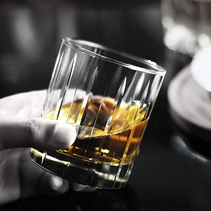 LUXU Crystal Whiskey Glasses 11 Ounce Scotch Glasses,Old Fashioned Cocktail Glasses,Clear Bourbon Glasses with Heavy Base for Bar,Party,Rum,Cognac/2 Rock Glasses in Gift Box-Hand Cut