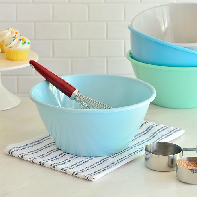 Youngever 11 inch 120 Ounce Plastic Mixing and Serving Bowls, Large Popcorn Bowls, Salad Bowls, Chip and Dip Serving Bowls, Set of 9 (Coastal)