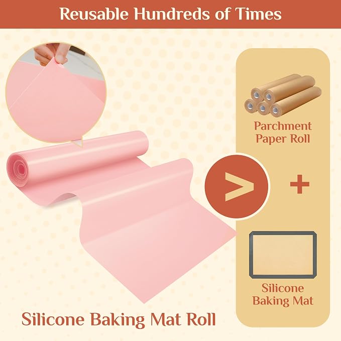 GTJ Silicone Baking Mat Roll, Reusable Baking Sheet Liners, 16 in x 6 ft | Free Cut to Size, Food-Grade, Non-Stick, Non-Slip, For Dough, Pastry, Air Fryer, Freeze Dryer, Oven Pan, Kitchen Counter