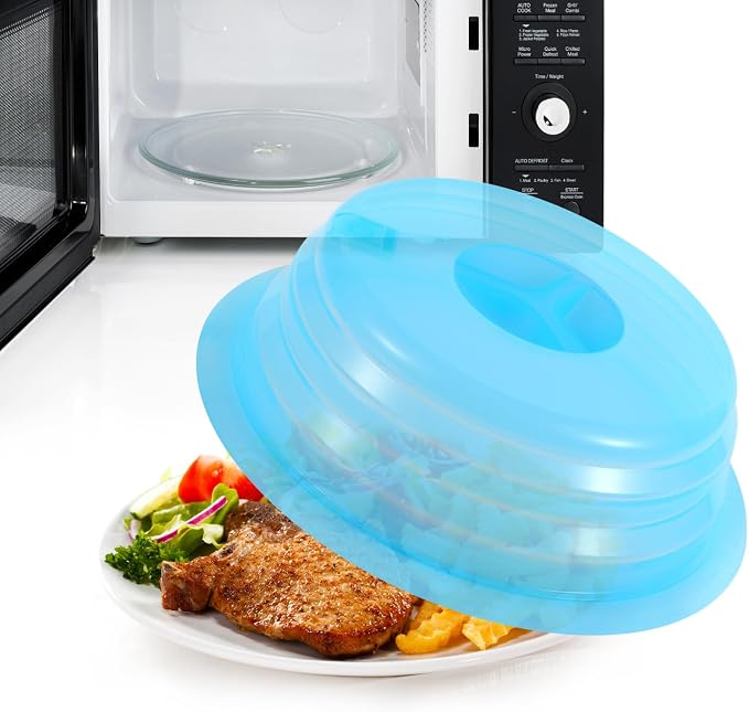 Silicone Microwave Plate Cover Collapsible, Dishwasher Safe and BPA Free, Blue, 10.2"