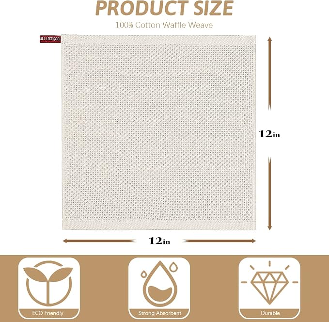 Niallant 12 Pack Cotton Kitchen Towels, Soft & Absorbent Dish Rags, 12x12 Inch