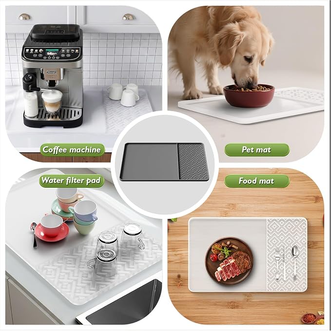 Silicone Coffee Mat with Raised Edges 19" x 12" – Waterproof Countertop Mat, Coffee Maker Pad, Espresso Machine Mat, Heat Resistant Dish Drying Mat