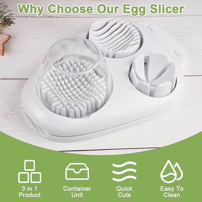 3 in 1 Egg Slicer for Hard Boiled Eggs with Cleaning Brush | Three Cutting Modes for Slices, Wedges and Dices, Egg Cutter&Fruit Slicer, Heavy Duty, Stainless Steel Wires, Dishwasher Safe