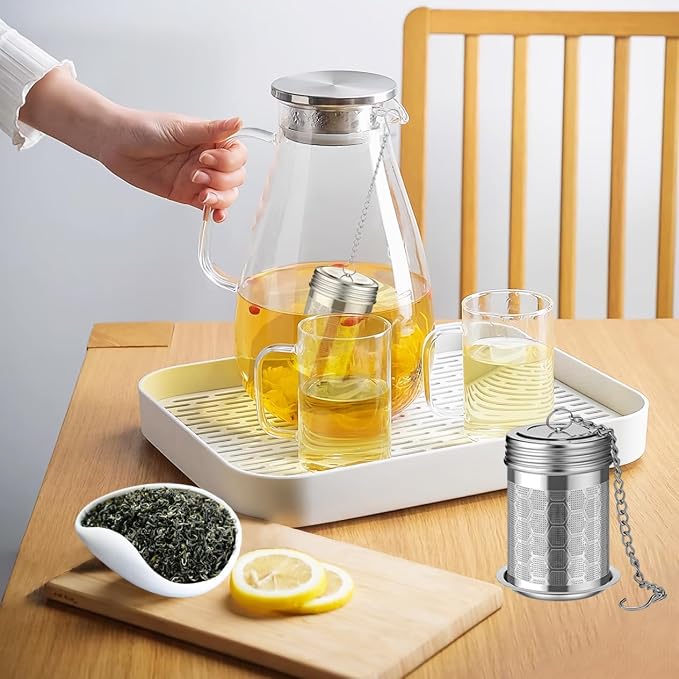 2 Pack Stainless Steel Tea Infusers, Extra Fine Mesh Strainers with Drip Trays, Brew Loose Tea
