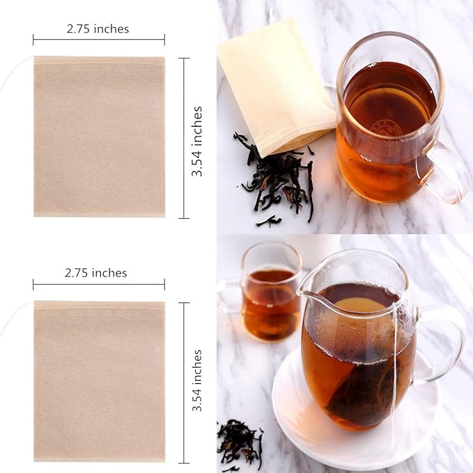 400 Pack Disposable Drawstring Tea Filter Bags, 7 x 9cm Natural Color | Safe & Natural Unbleached Paper Tea Infuser Drawstring Empty Bag for Loose Leaf Tea