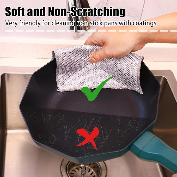 10 Pcs New Upgrade Steel Wire Dishcloth,Double-Layer Steel Wire Cleaning Cloth,Powerful Cleaning Non-Scratch Wire Dishcloth Rag for Cookware, Sinks, Dishes, Stove Tops