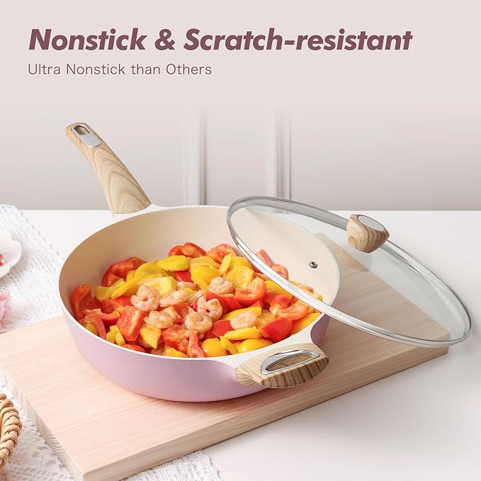 SENSARTE Ceramic Pots and Pans Set Nonstick, Kitchen Cookware Sets, 14-Piece Induction Cookware, Non-toxic Healthy Non Stick Cooking Set, with Frying Pans Set, PFAS PTFE PFOA PFOS Free