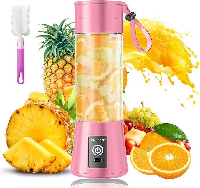 Portable Personal Size Mini Blender - 2026 New Upgrade Smoothies Blender | Small Blender with 380Ml Traveling BAP Free Cup for Sports/Home, 6 Blades Easily Squeeze Fresh Juice, 20000Rpm/Min Speed