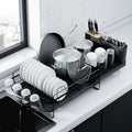 Kitsure Extendable Dish Drying Rack, 19.2"-26.7" L x 12.9" W, Black | Large Dish Rack, Multifunctional Dish Rack for Kitchen Counter, Anti-Rust Dish Drainers with Cutlery & Cup Holders