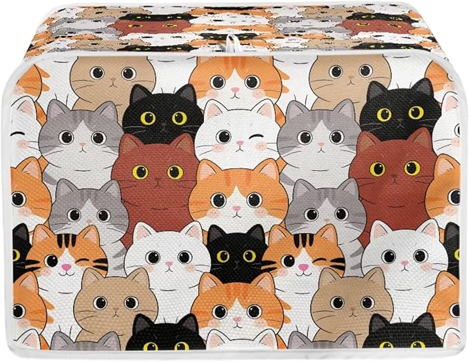 Cartoon Cat Print Toaster Oven Dust Cover 2 Slice Anti Fingerprint Bread Maker Cover Decorative Small Kitchen Appliance Covers for Kitchen Counter