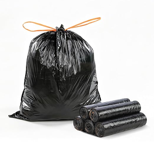 MUEE 5 Rolls Small Trash Bags with Drawstring,75 Count | Touchless Open for Makeup & Skincare, Keeps Beauty Waste Hidden