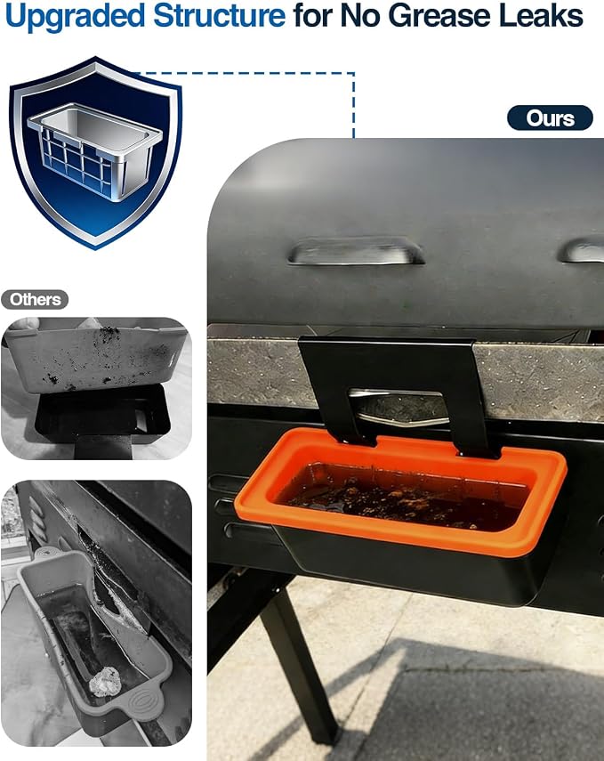 Drip Pan with Silicone Grease Cup Liners for Blackstone, Upgraded Silicone Grease Catcher, Reusable Grease Tray for 17", 22", 28" and 36" Blackstone Griddles