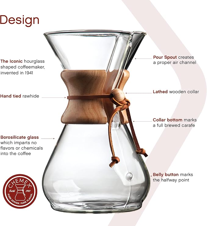 Chemex Pour-Over Glass Coffeemaker - Classic Series - 8-Cup - Exclusive Packaging | Manual Drip Coffee Brewer, Non-Porous Borosilicate Glass, Uses Bonded Filters, Sediment-Free