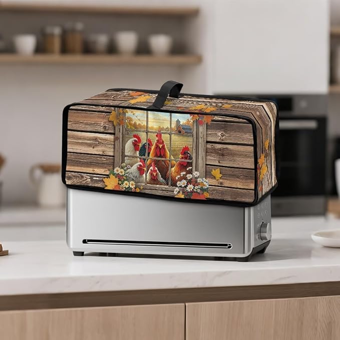 ZDCUSTOM Window Rooster Toaster Cover 2 Slice Long Slot Two Slice Bread Maker with Handle Thin Toaster Dust Cover Fingerprint Protection Kitchen Accessories