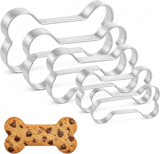 Dog Bone Cookie Cutters, 5Pcs Stainless Steel Bone Shaped Cookie Cutter Sets Biscuit Molds Cake Cheese Fruit Sandwiches Cutters for DIY Holiday Homemade Baking Kit Dog Birthday Party Supplies