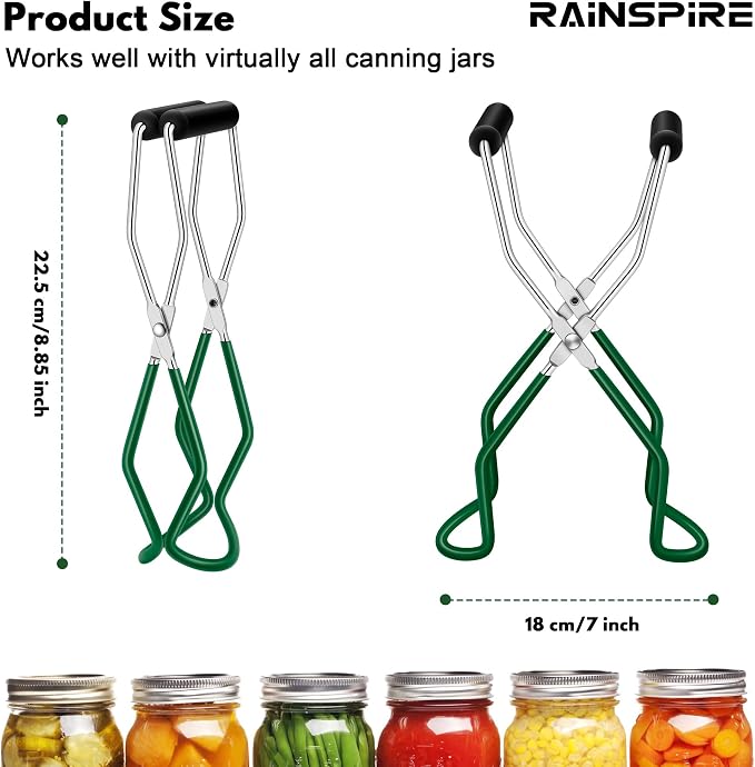 Canning Jar Lifter, Canning Tongs Jar Lifter, Canning Tools, Canning Supplies for Home Kitchen, Stainless Steel, Green