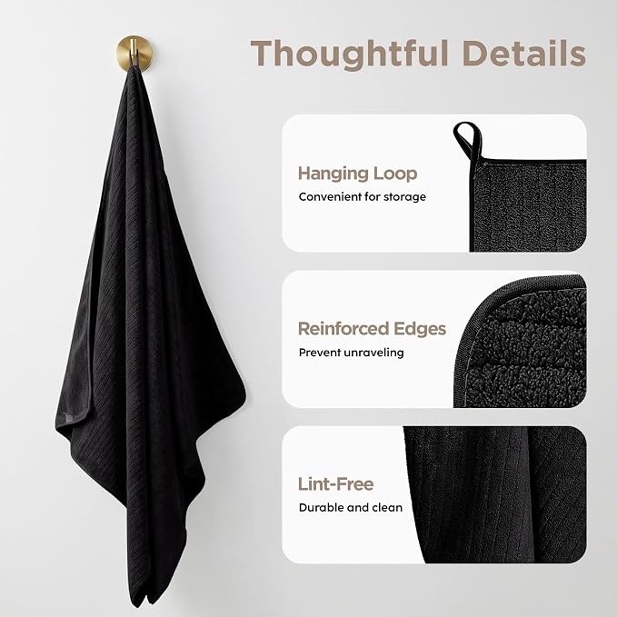 8 Piece Bath Towels Set, 2 Oversized 35 * 70 in Bath, 2 Hand, 4 Wash | Luxury Soft Microfiber, Super Absorbent Thick, Quick Dry, Shower Towels for Bathroom, Spa & Hotel, Black