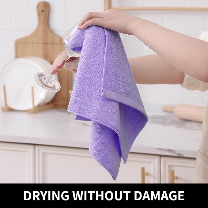 Homaxy 100% Cotton Terry Kitchen Towels, 12 Pack, Lavender | Ultra Soft and Absorbent Dish Towels for Kitchen, Suitable for Drying and Washing Dishes