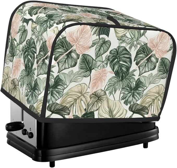 2 Slice Toaster Cover Tropical Leaf Pattern Dust Proof Washable Kitchen Appliance Cover with Pocket, Oxford Fabric Countertop Toaster Protector for Standard Toasters Small Appliances