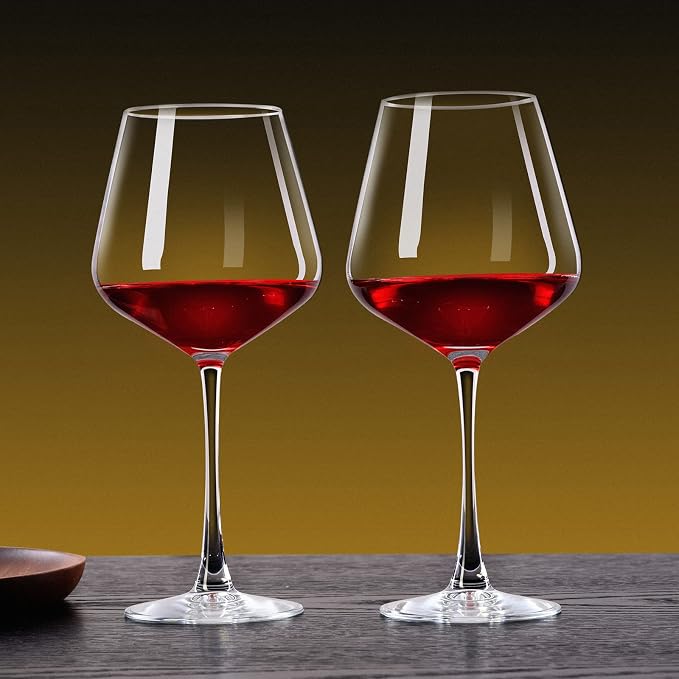 PARACITY Wine Glasses Set of 2, 16 fl oz, Long Stem, Wide Bowl, Hand Blown | Hand-blown clear glass with a wide bowl for red or white wine, supporting easy swirling at dinners, parties and gatherings