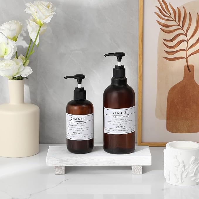 Wood Bathroom Tray Farmhouse Decor Kitchen Soap Holder, 8.7" X 3.6" White | Waterproof, Lightweight, Easy Clean, Small Wooden Riser Pedestal Stand Accessories for Office Desk, Vanity, Counter, Sink