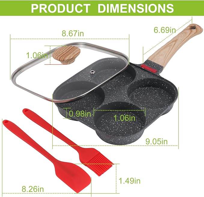 Egg Pan, Premium Egg Pans Nonstick, Omelette Pan with Lid , Healthy Egg Frying Pan for Breakfast, Egg Sandwich, Hamburger, Pancake, Egg Skillet Suitable for Gas Stove & Induction Cookware (Black)
