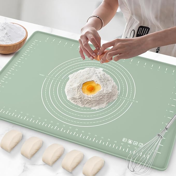 Silicone Baking Mat 28"x20", Extra Thick Dough Rolling Mat | with Measurements and Edge Heightening, Non-stick Food Grade Pastry Mat for Pastry, Bread, Cookies, Pizza, Fondant, Pasta