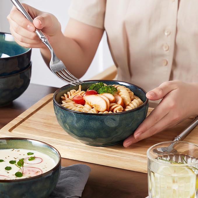 vancasso Starry 24oz Bowls for Soup, Ceramic Green bowls Set of 4 | Deep Bowls for Cereal, Salad and Oatmeal, Dishwasher & Microwave Oven Safe