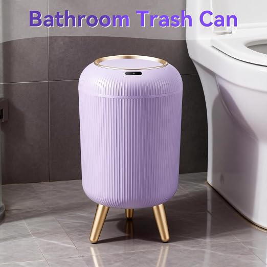 Bathroom Trash Can Automatic Touchless,3 Gallon Purple Gabage can | Motion Sensor Trash Can with Lid and legs,Smart Diaper Garbage Bin,Auto Small WasteBasket for Bedroom,Office,Restroom,Laundry
