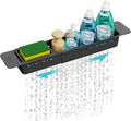 NiHome Extendable Kitchen Sink Caddy Extra Long Brush Sponge Storage Holder | Expandable Kitchen In Sink Organizer Extra Long for Brush & Sponge with Drainage, Adjustable Length, Non-Slip Pads (Black)